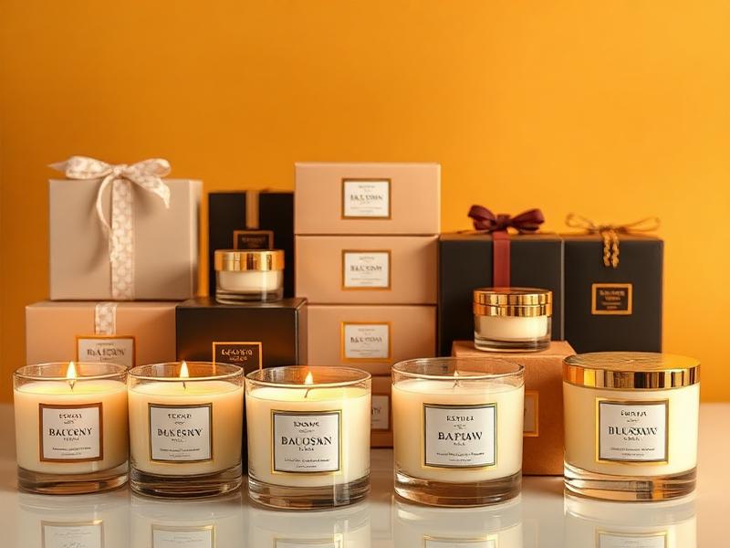 Coleção de velas aromáticas artesanais prontas para venda com embalagens elegantes